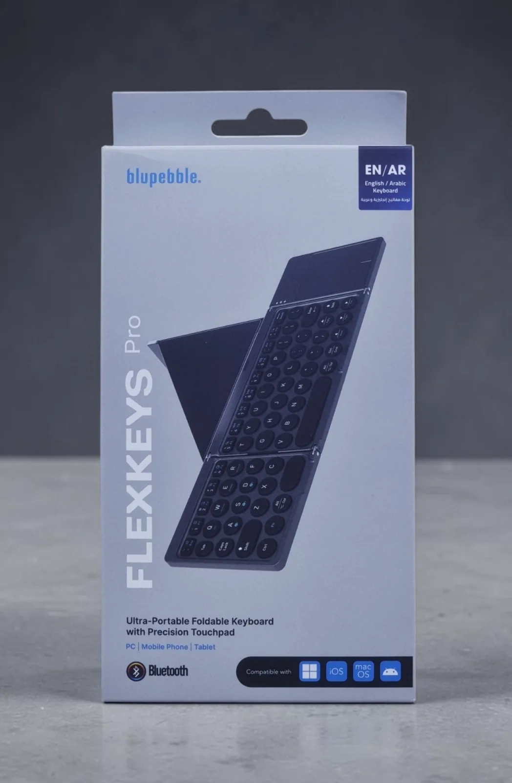 BLUPEBBLE FLEXKEYS PRO ULTRA PORTABLE FOLDABLE KEYBOARD WITH TOUCHPAD ENAR GRAY BP-FLXKPROAR-GY 