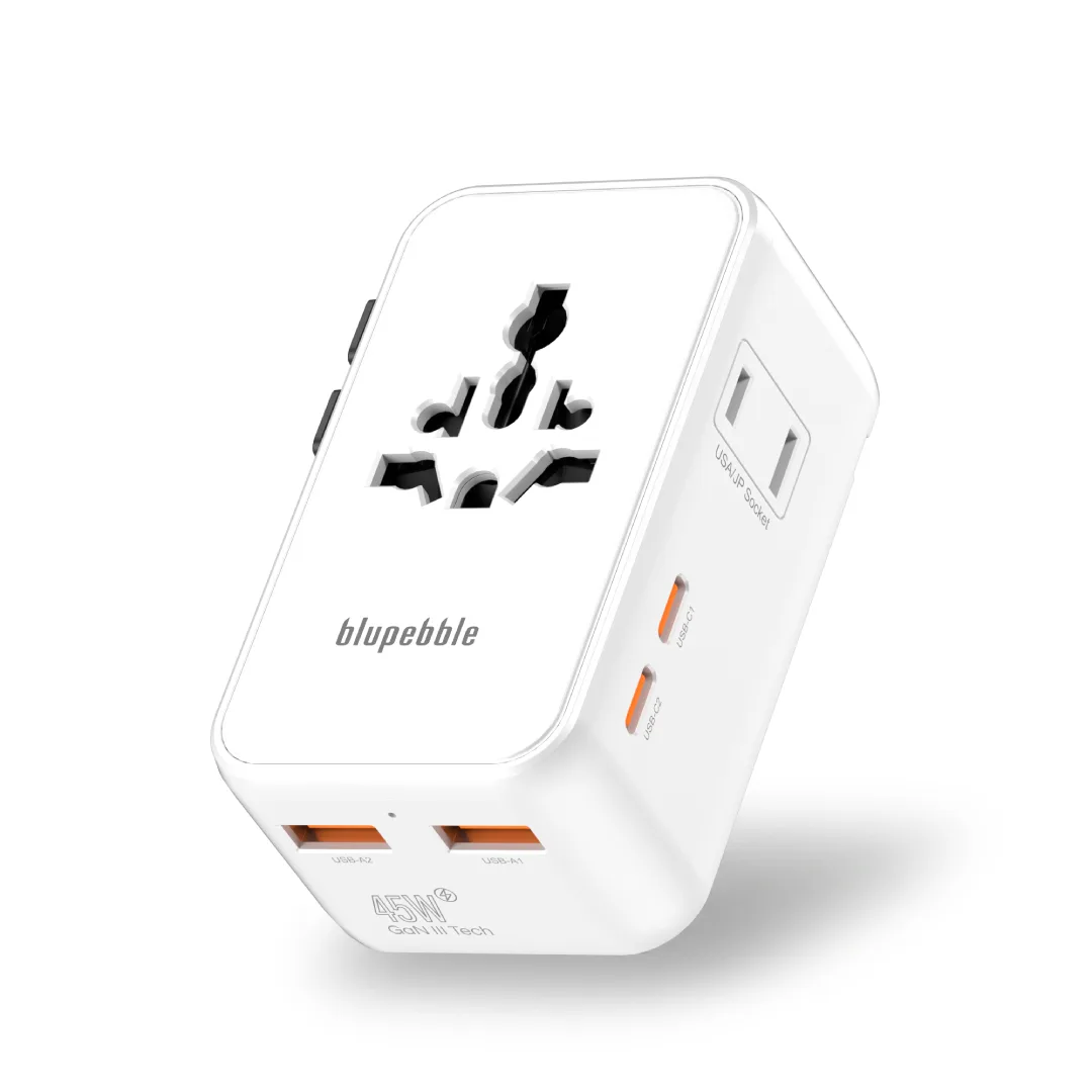 BLUPEBBLE PASSPORT 9 45W WORLD TRAVEL ADAPTER WHITE BP-TVL009-WH