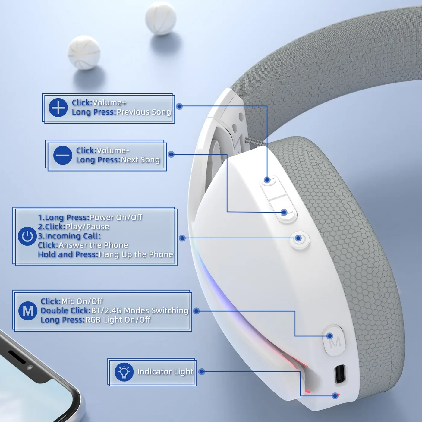 ATTACK SHARK L90 TRI MODE WIRELESS GAMING HEADSET WHITE thumbnail 3