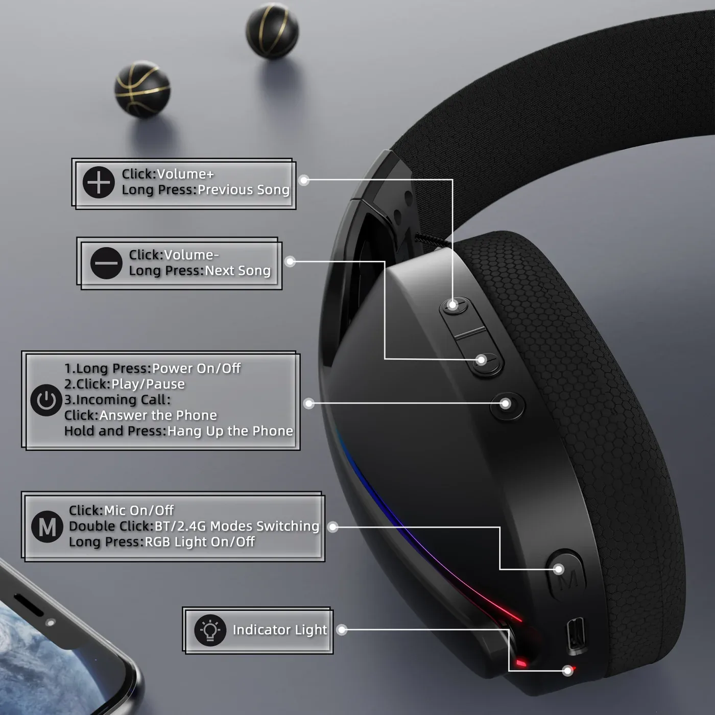 ATTACK SHARK L90 TRI MODE WIRELESS GAMING HEADSET BLACK thumbnail 3