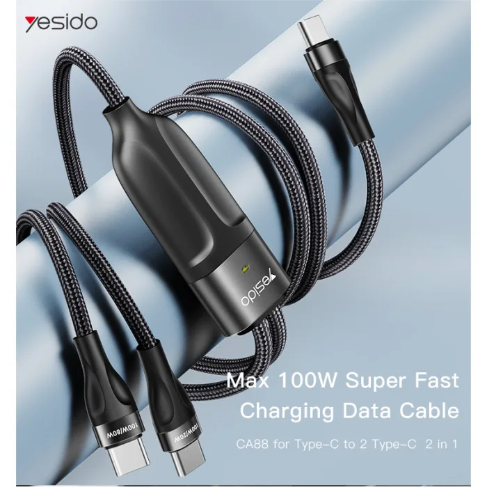 YESIDO 2 IN 1 USB-C TO USB-C CABLE 1.4M BLACK CA88 thumbnail 4