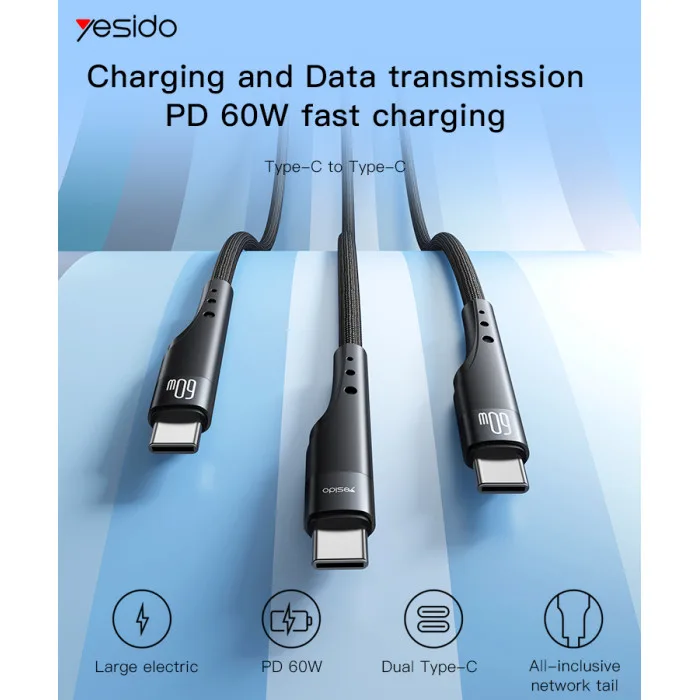 YESIDO USB-C TO USB-C CABLE 3M BLACK CA116 thumbnail 3