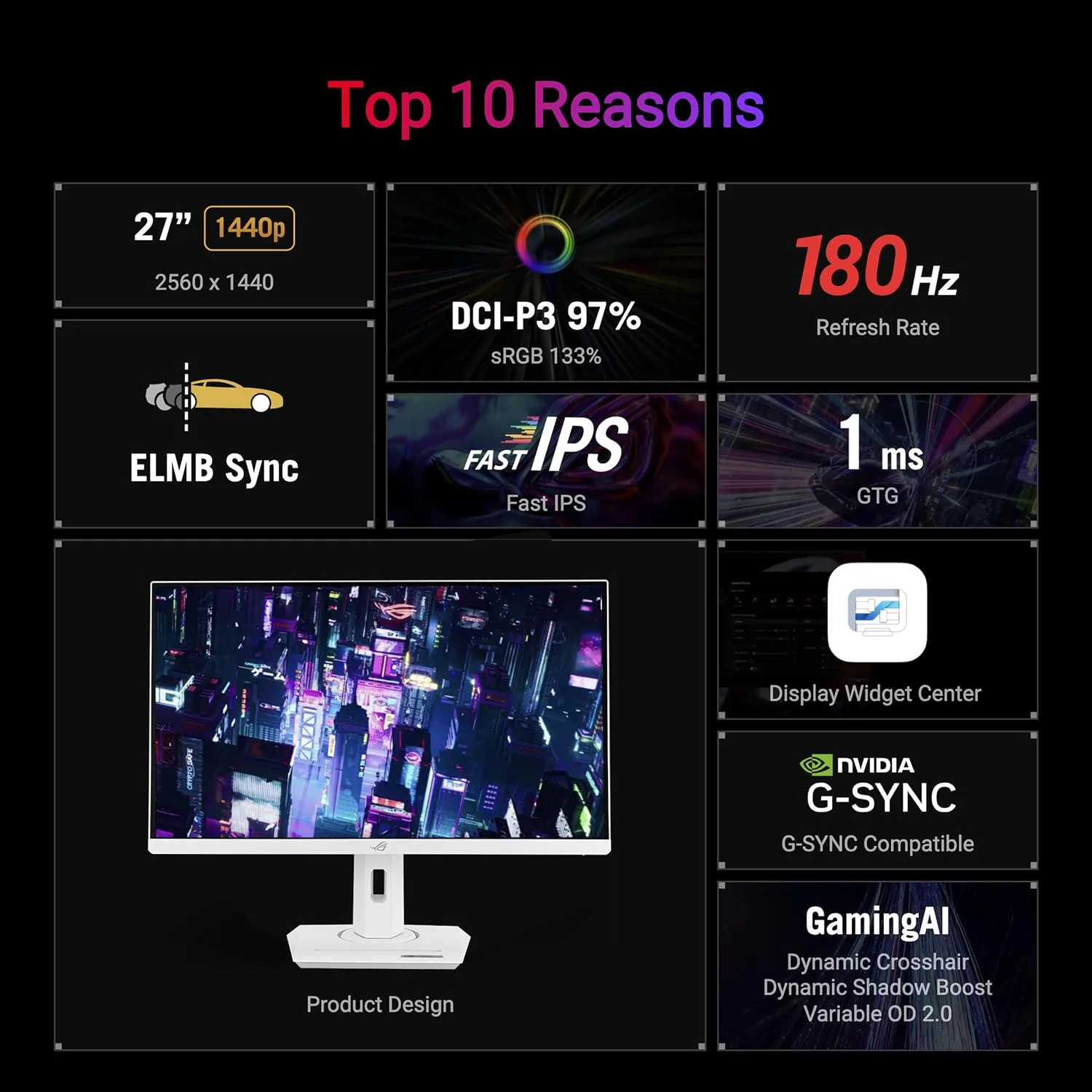 ASUS ROG STRIX XG27ACS-W WHITE IPS 27 INCH QHD 180HZ 1MS GAMING MONITOR 90LM09Q2-B01170 XG27ACS-W thumbnail 7