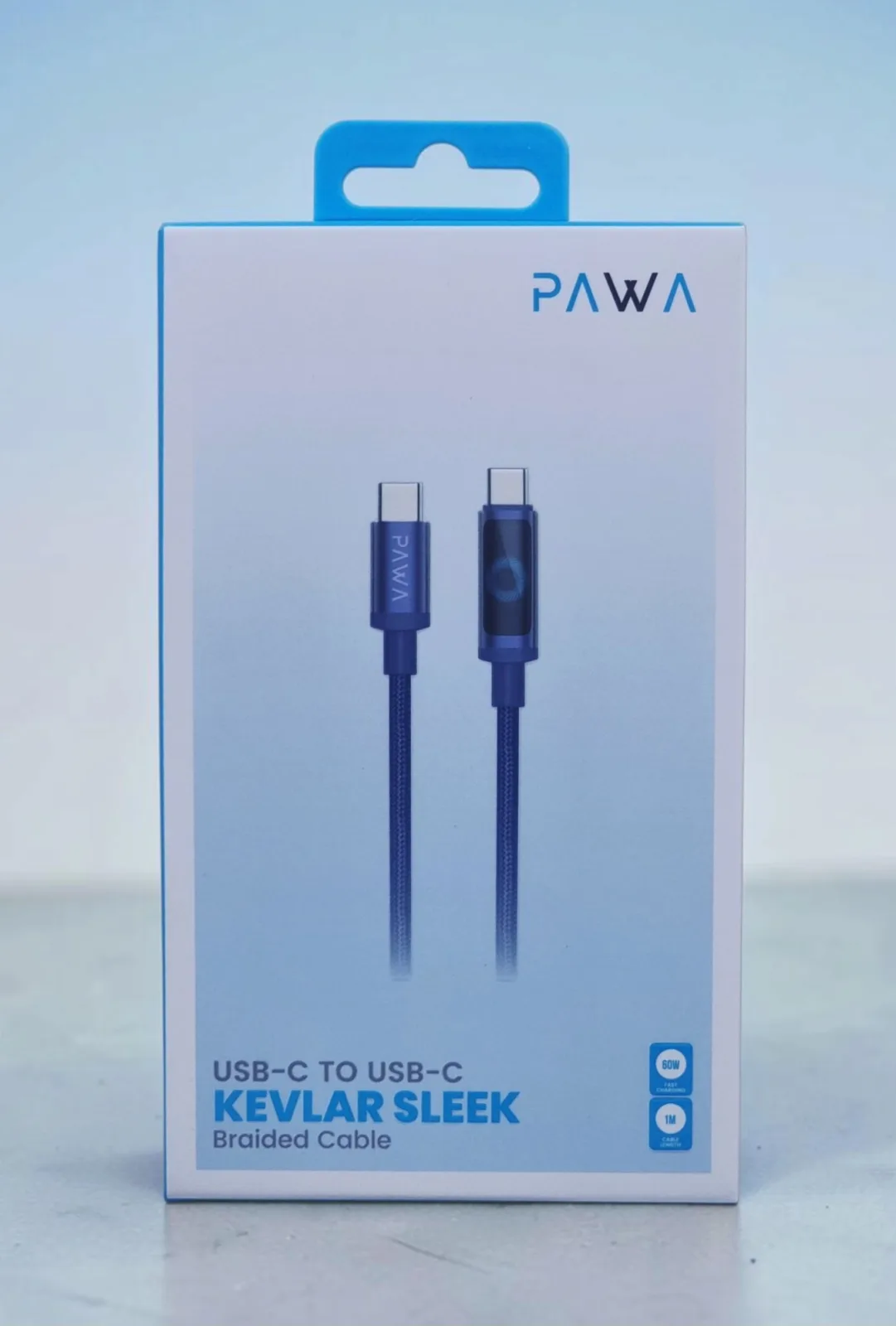 PAWA KEVLAR SLEEK USB C TO USB C BRAIDED CABLE 60W 1M BLUE PW-CBLCC113-BL