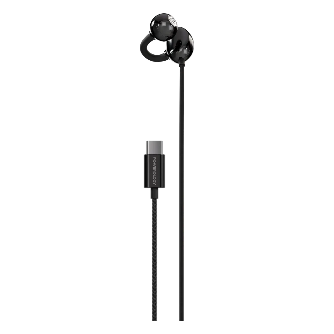 POWEROLOGY VORO SINGLE SIDED CLIP ON WIRED EARPHONES BLACK PWSCWES12BK