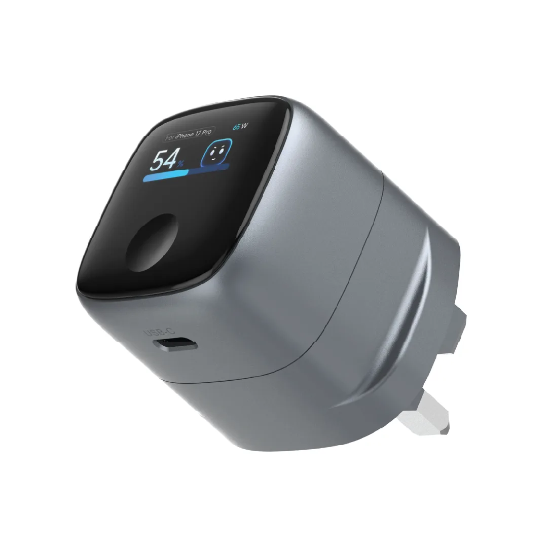 PAWA AURA 65W SINGLE PORT TFT DISPLAY GAN CHARGER GREY PW-ARTFT65W-GY