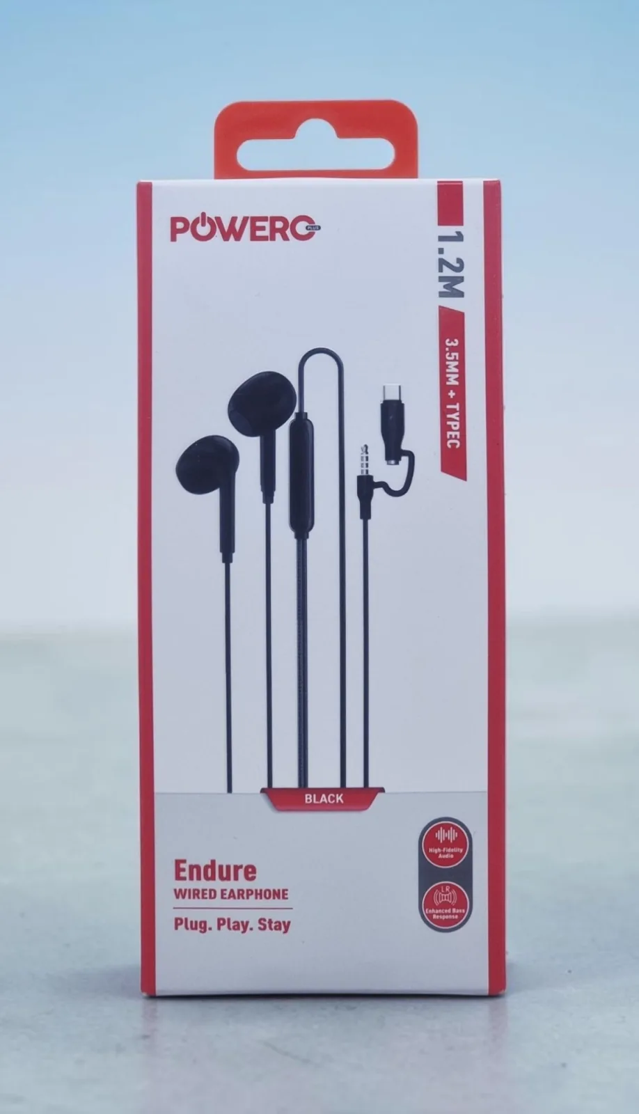 POWERO PLUS ENDURE 1.2M 3.5MM+TYPE C WIRED EARPHONE BLACK PR-ENSTEP35-BK