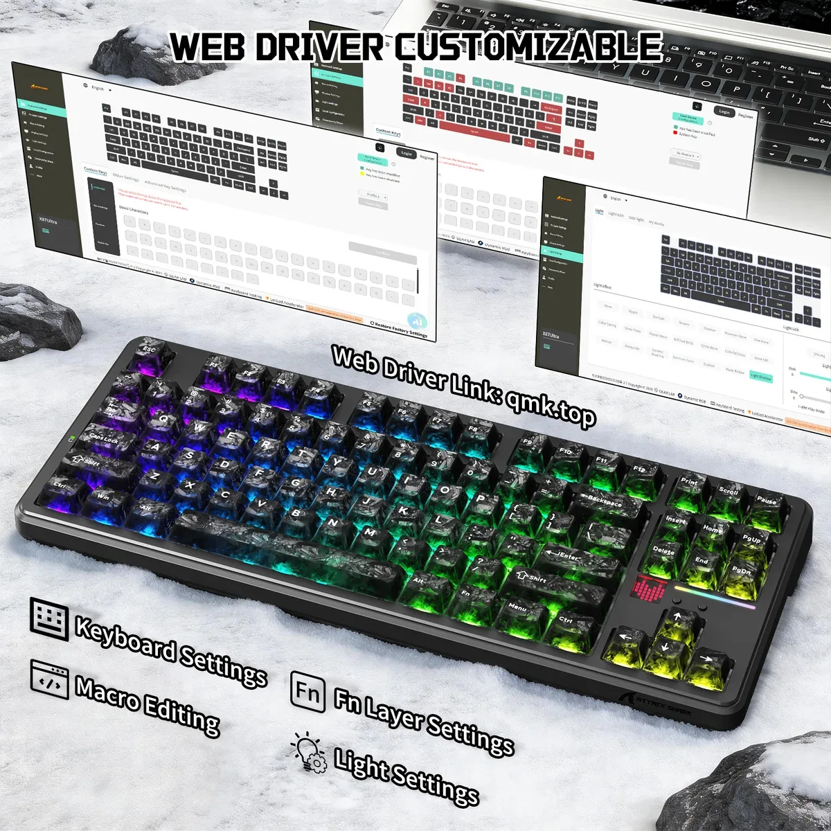 ATTACK SHARK X87 ULTRA RGB HOT SWAPPABLE SHAFTS MEGALODON SWITCH INK SHADOW