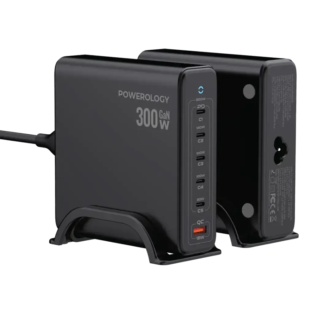 POWEROLOGY VOLT-X GAN 300W SMART DESTOP CHARGER PD140W BLACK PWGAN300WBK