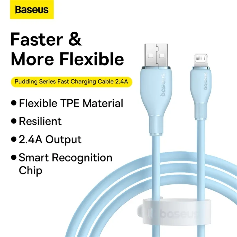 BASEUS PUDDING SERIES FAST CHARGING USB TO IP 2.4A CABLE 1.2M NEBULA PURPLE P10355700511 thumbnail 2