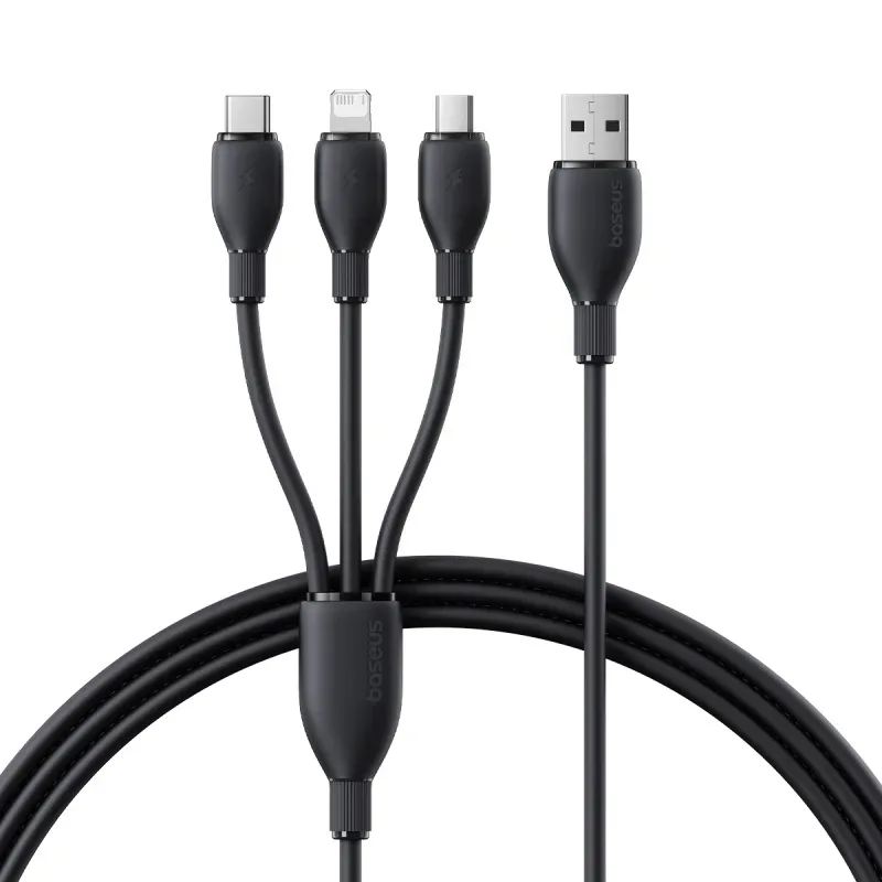 BASEUS ULTRA FAST ONE FOR THREE FAST CHARGING CABLE USB TO M+L+C 3.5A 1.3M BLACK P10376303121