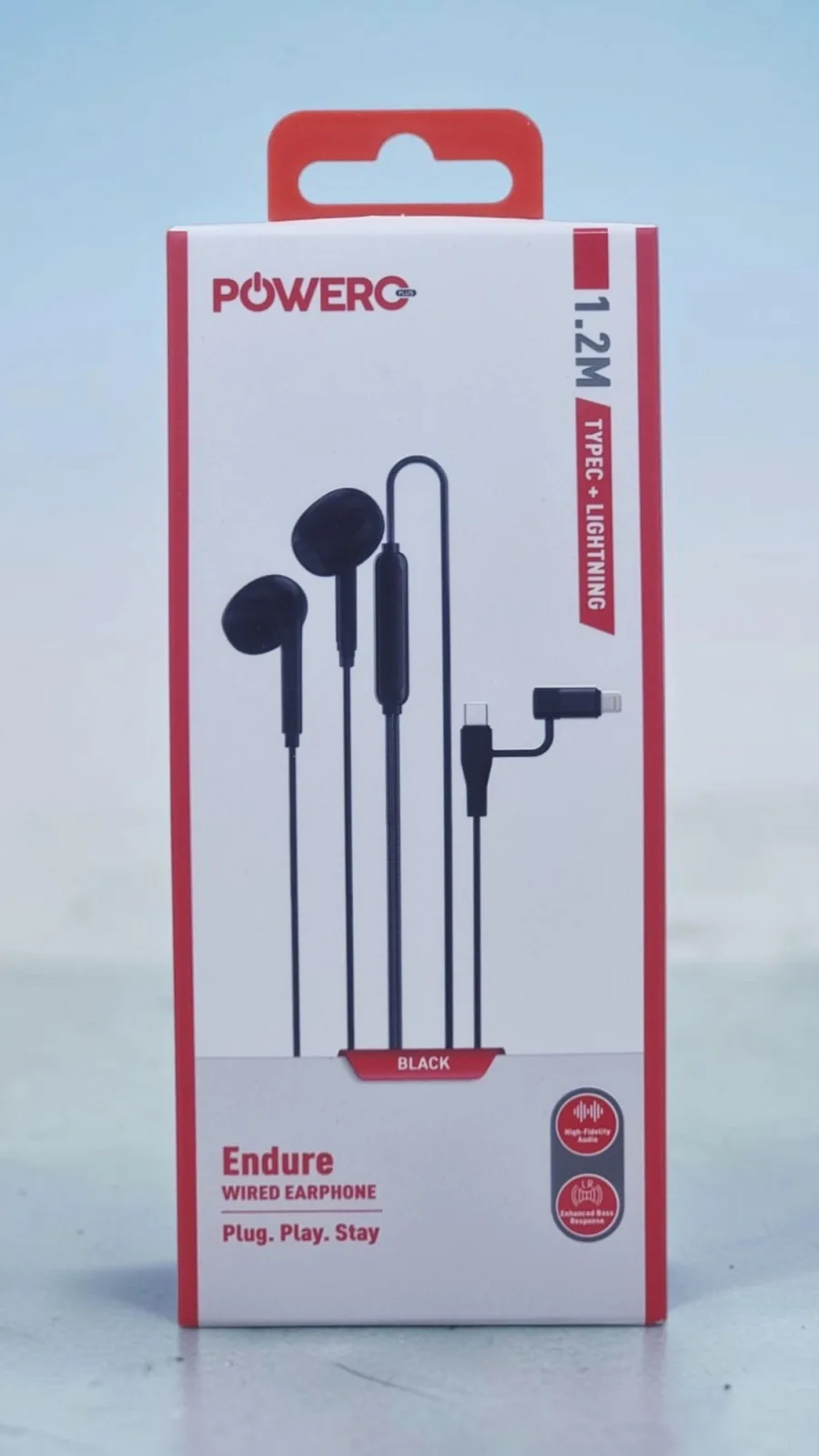 POWERO PLUS ENDURE 1.2M TYPE C+LIGHTNING WIRED EARPHONE BLACK PR-ENSTEPTL-BK