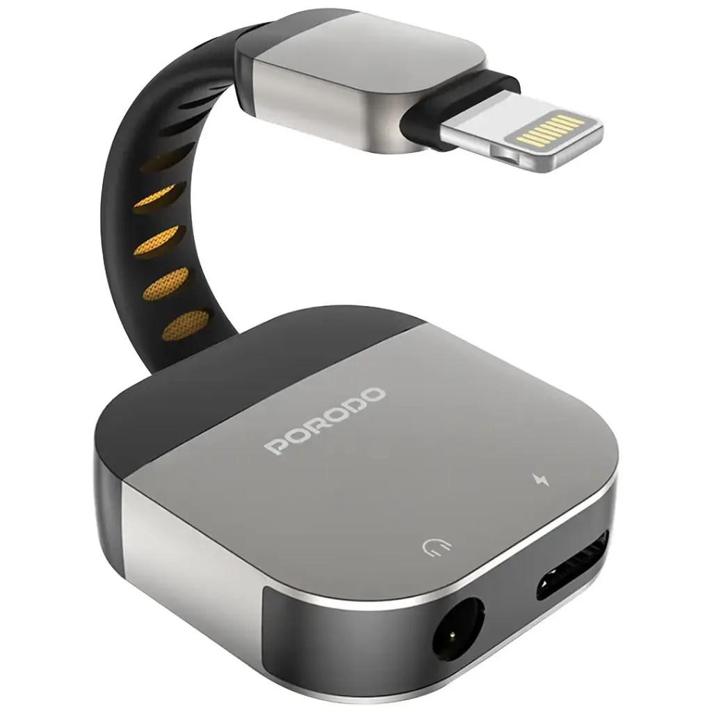 PORODO 2 IN 1 ADAPTER LIGHTNING TO 3.5MM AUX GRAY PDC8723GY
