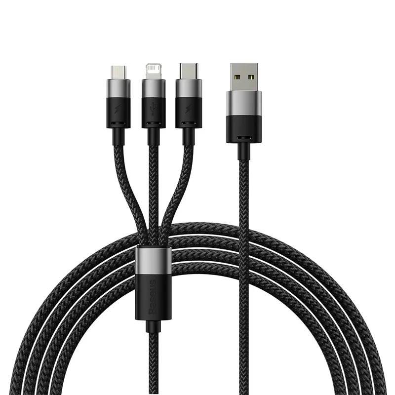 BASEUS ONE FOR THREE FAST CHARGING DATA CABLE USB TO M+L+C 3.5A BLACK CAXS000001