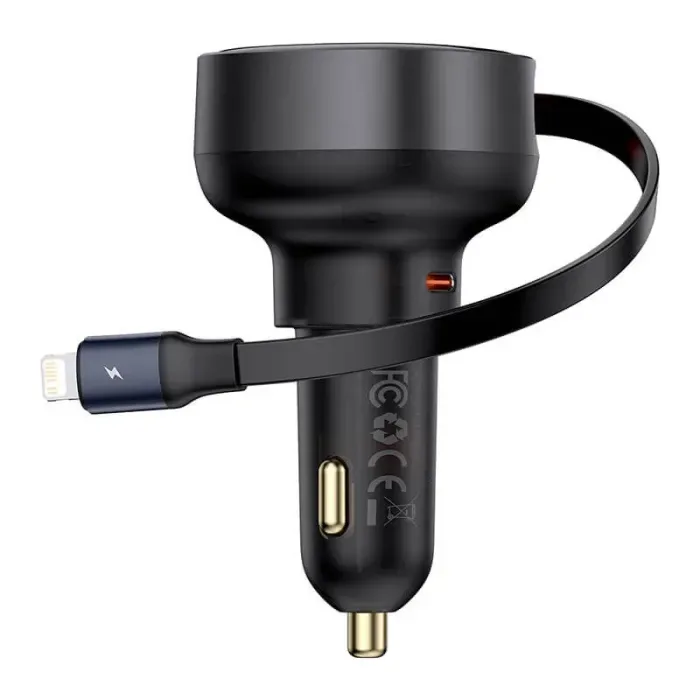 BASEUS ENJOYMENT PRO CAR CHARGER U+ RETRACTABLE IP LIGHTNING CABLE 55W CLUSTER BLACK C00057801111