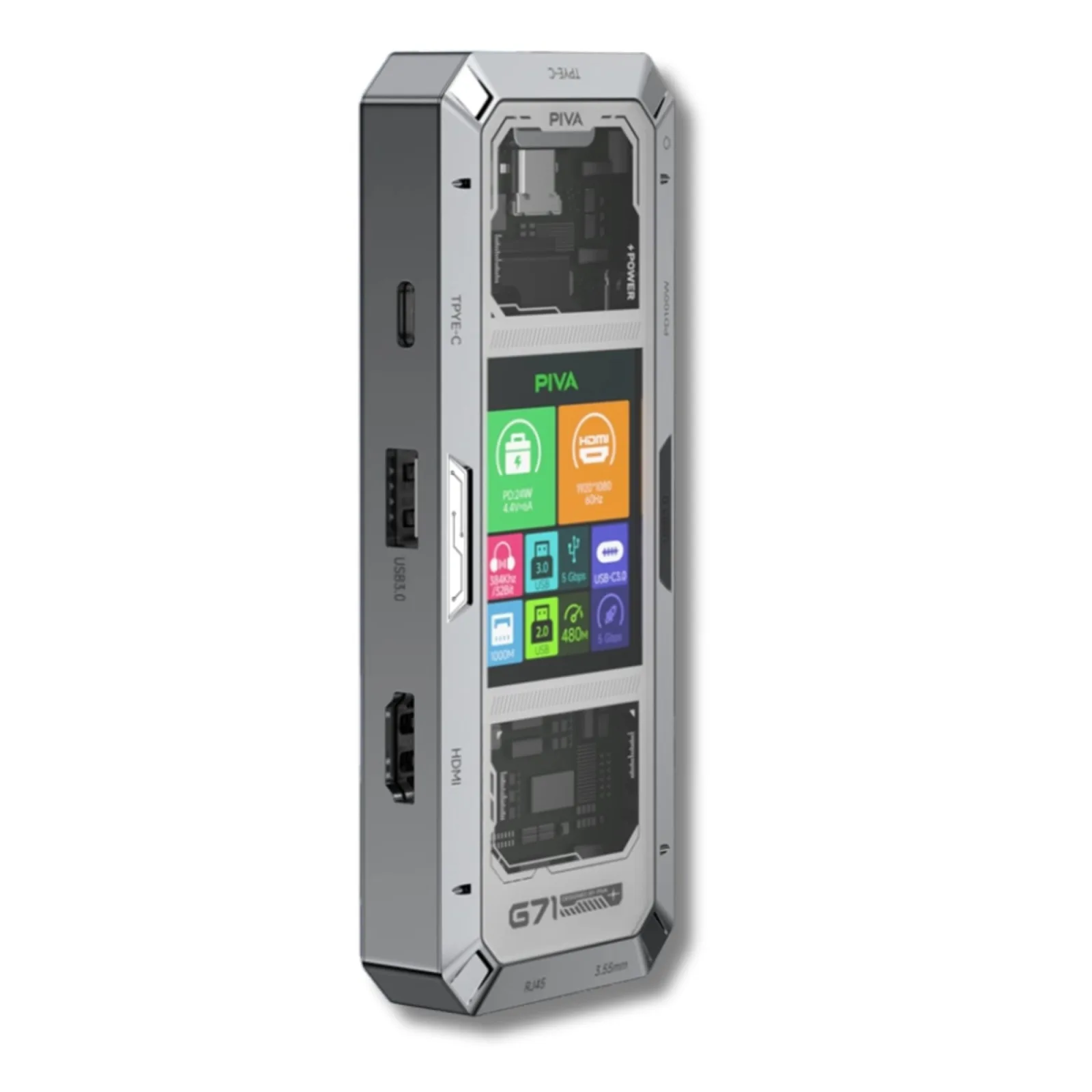 PIVA G71 7 IN 1 4K PD 100W COLOR SCREEN USB 3.0 C HDMI ALUMINUM DOCKING STATION
