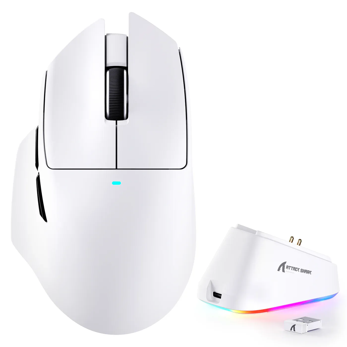 ATTACK SHARK V6 TRI MODE WIRELESS GAMING MOUSE WITH DOCK WHITE