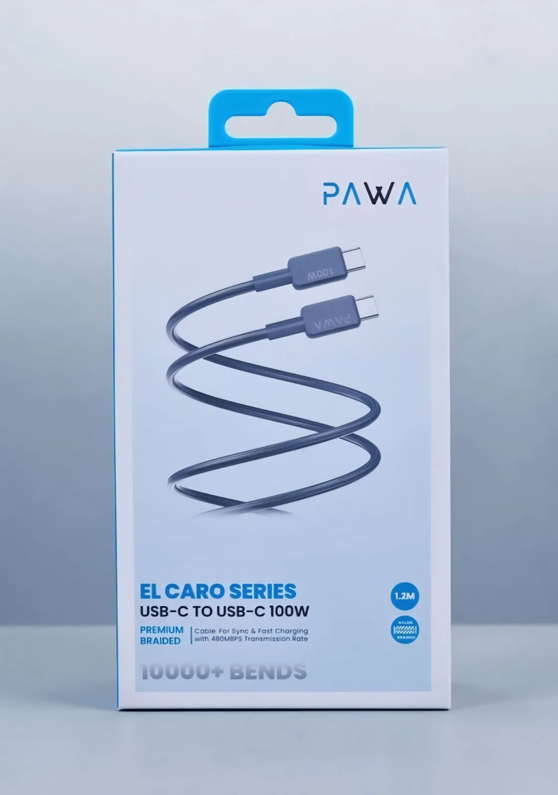 PAWA EL CARO SERIES USB C TO USB C 100W 1.2M PREMIUM BRAIDED CABLE GREY PW-12B100CC-GY