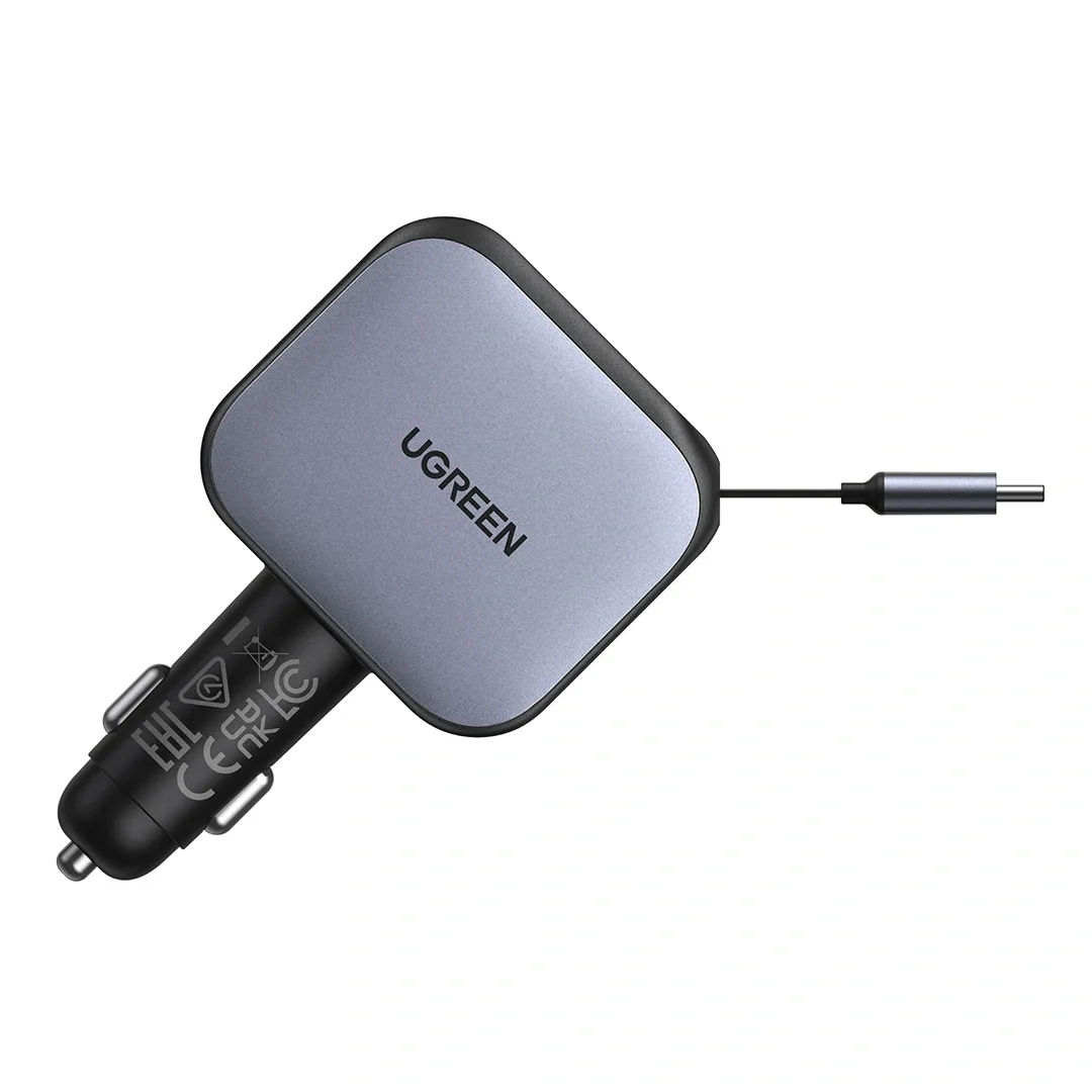 UGREEN NEXODE FAST CAR CHARGER WITH RETRACTABLE CABLE 145W GRAY EC604