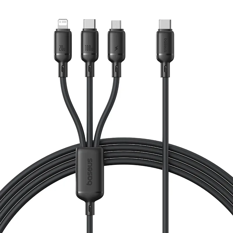 BASEUS SILKY ONE FOR THREE FAST CHARGING CABLE USB C TO M+L+C 100W 1.5M COSMIC BLACK P10377706123