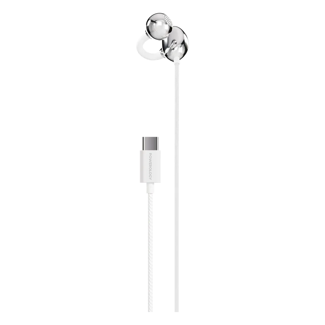 POWEROLOGY VORO SINGLE SIDED CLIP ON WIRED EARPHONES WHITE PWSCWES12WH