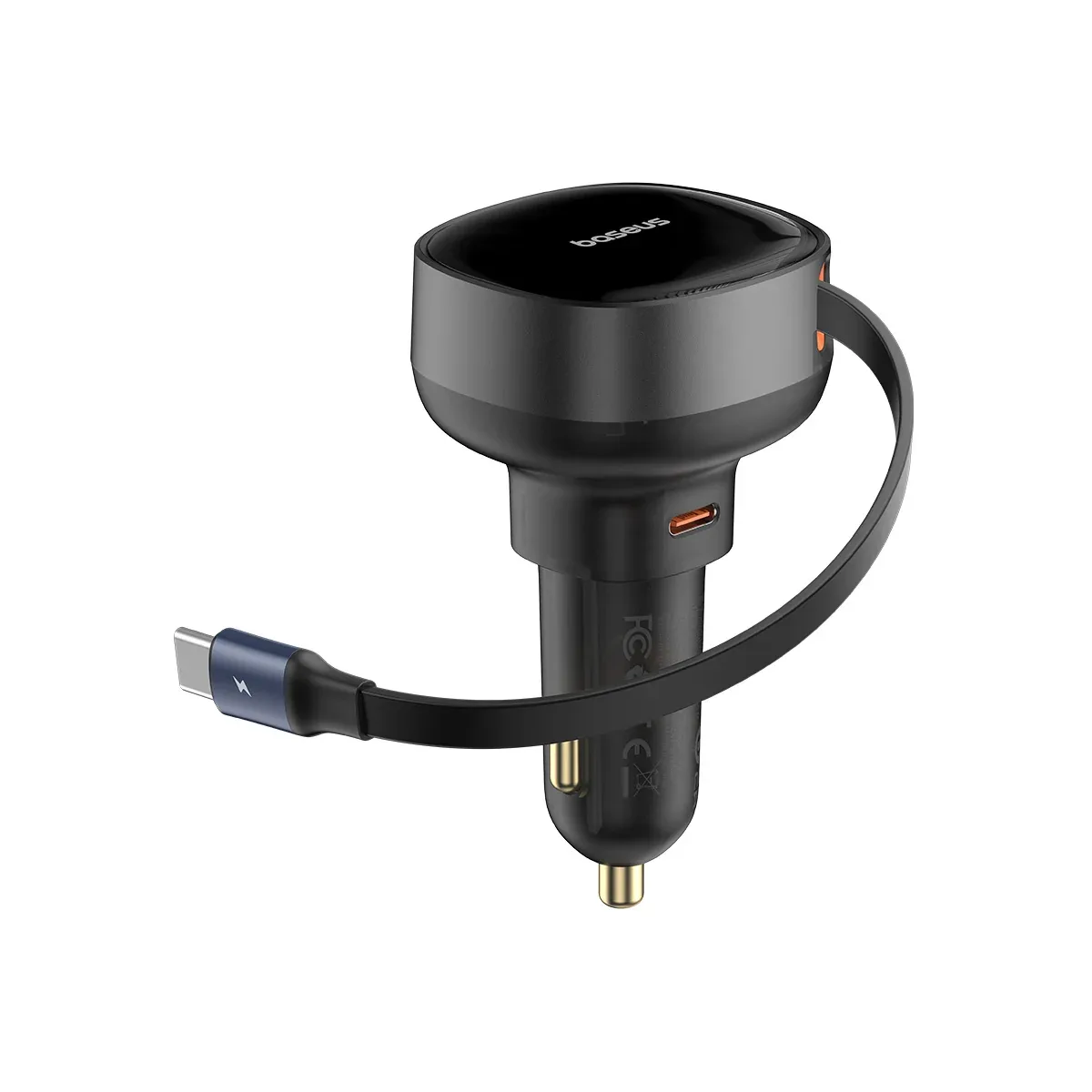BASEUS ENJOYMENT PRO CAR CHARGER C+ RETRACTABLE TYPE C CABLE 60W CLUSTER BLACK C0057802111