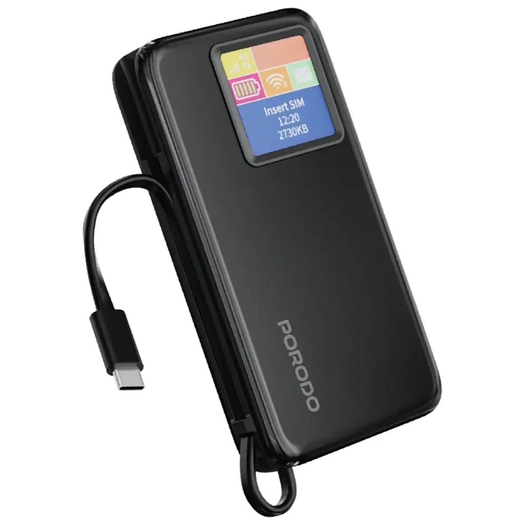 PORODO 4G MIFI POWERBANK 10000MAH WITH TYPE C CABLE BLACK PDPBFCH087BK
