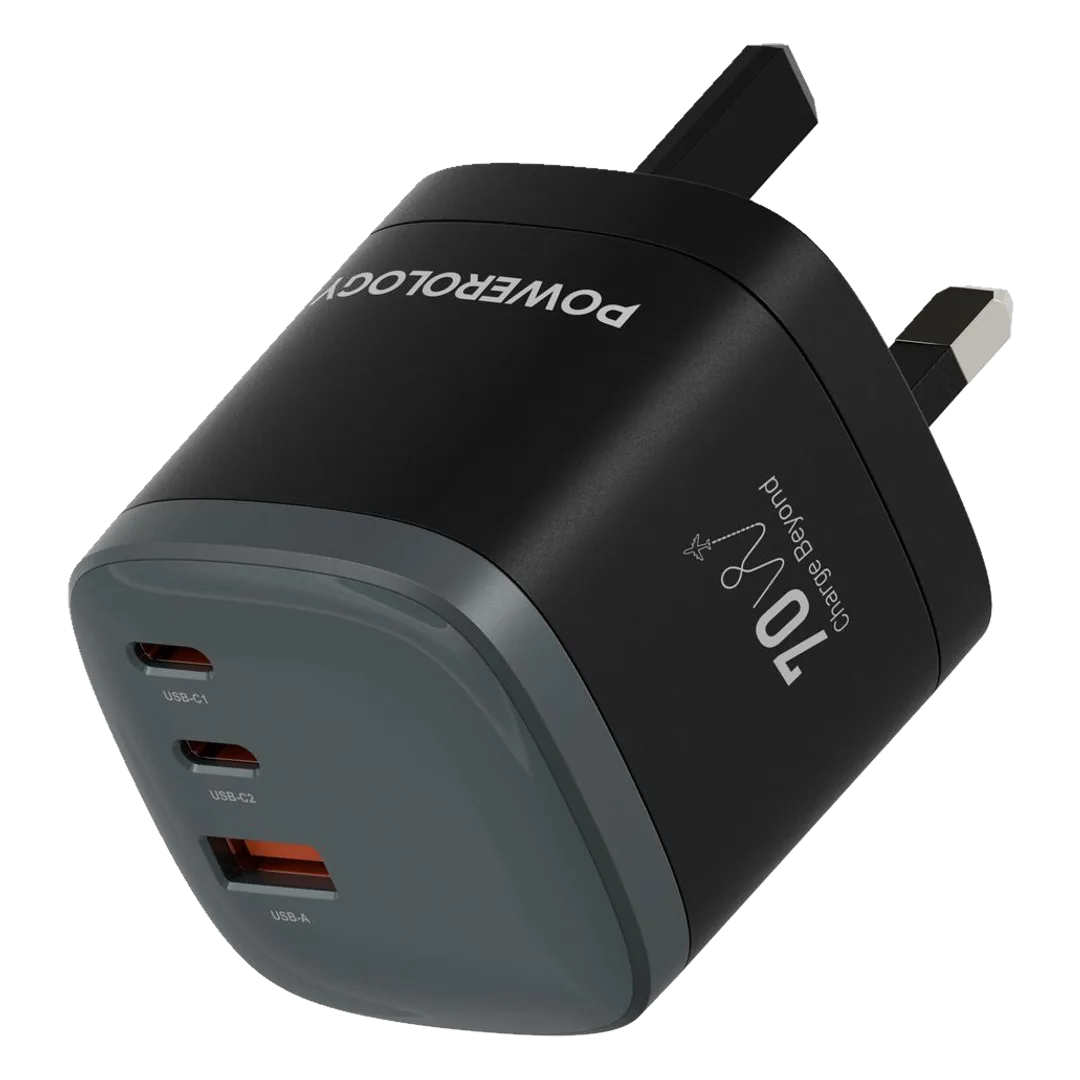 POWEROLOGY MONDIAL 70W GAN III UNIVERSAL TRAVEL CHARGER BLACK PWAT001BK