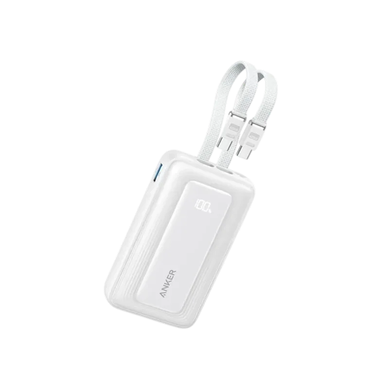 ANKER ZOLO 20000MAH 45W POWER BANK BUILT IN DUAL USB C CABLES WHITE A110MH22