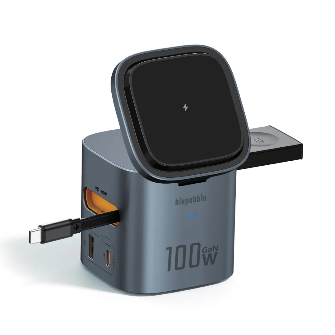 BLUPEBBLE 6 IN 1 GAN CHARGER MULTIFUNCTION CHARGING STATION GRAY BP-IONIX-GY