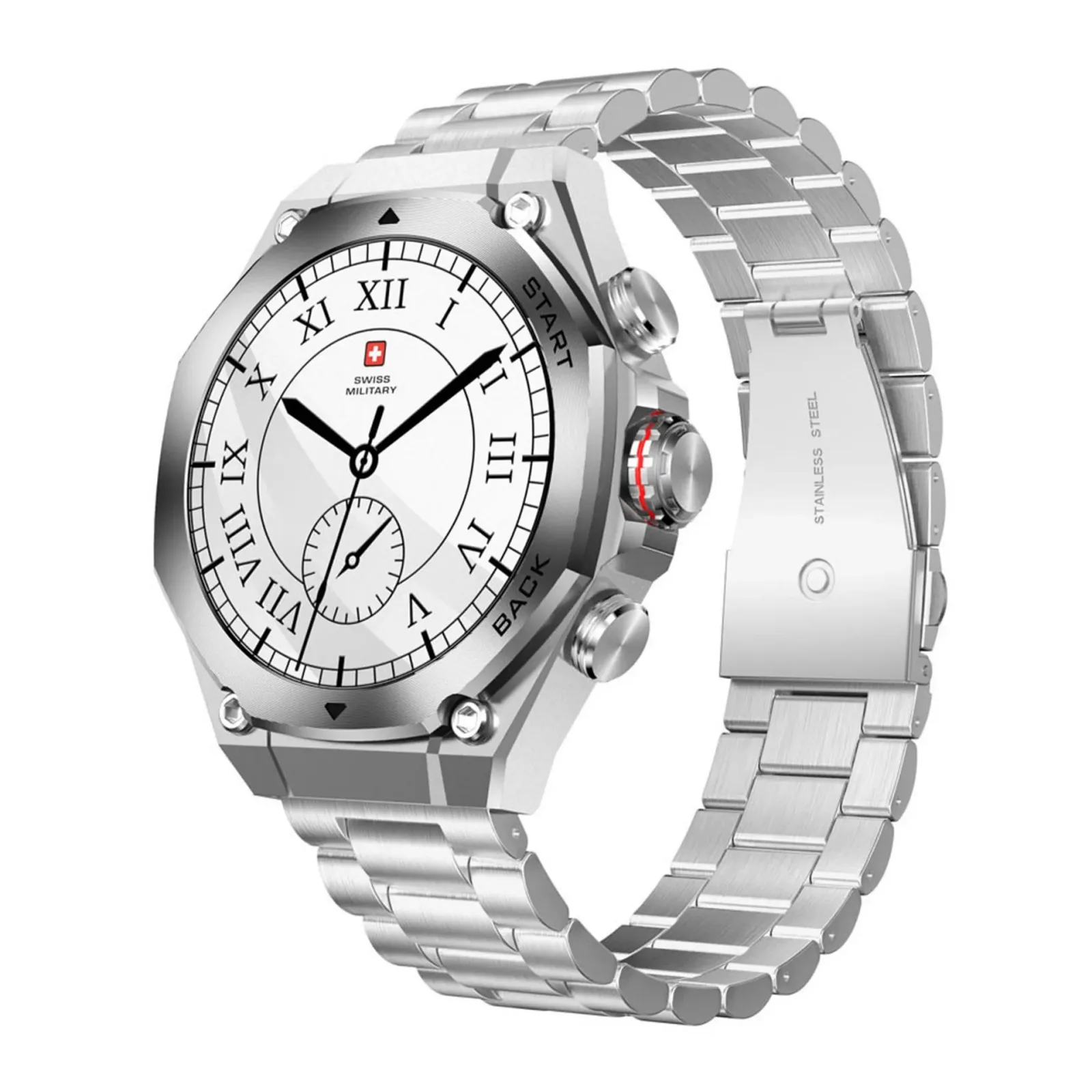 SWISS MILITARY DOM 6 WATCH WITH SILVER METAL STRAP SILVER SM-WCH-DOM6-SILMS