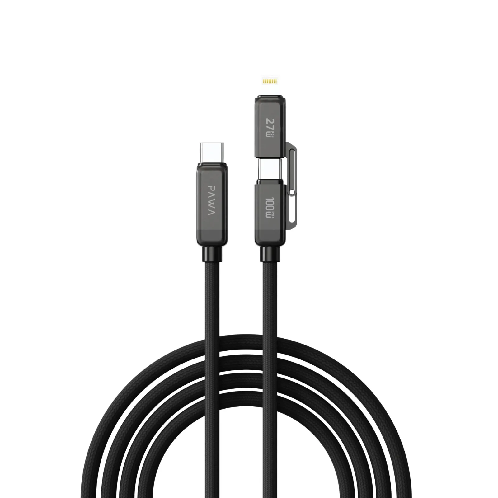 PAWA DUAL PULSE TYPE C+LIGHTNING 2 IN 1 BRAIDED CABLE 100W 1.2M BLACK PW-CBLCL118-BK