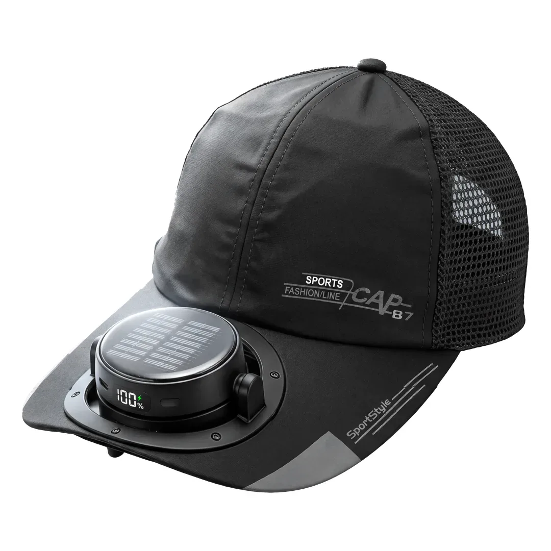 GREEN LION SOLAR COOLER CAP RECHARGEABLE BLADELESS FAN BLACK GNPF28CAPBK