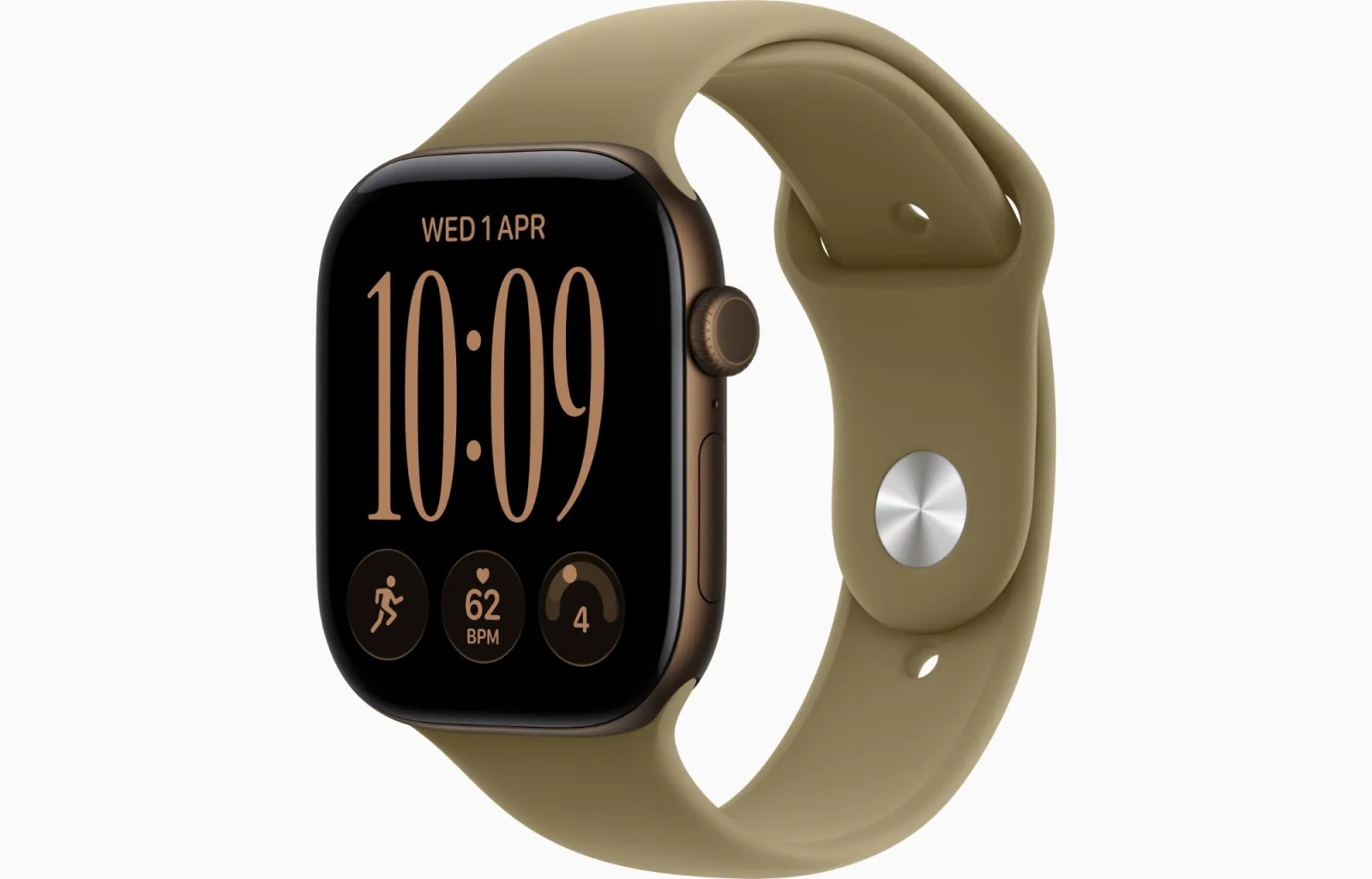 APPLE WATCH SERIES 12 46MM GPS DARK BRONZE ALUMINUM CASE WITH OLIVE SPORT BAND S-M MJEQ4AFA