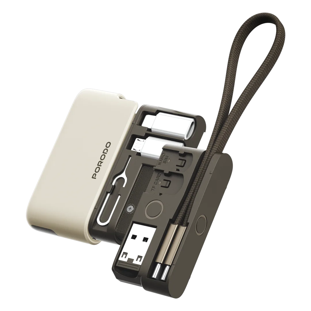 PORODO LINKEN 6 IN 1 MULTI CONNECTOR CABLE KIT WITH 60W USB C TO USB C CABLE BEIGE PD6IN1CCBG