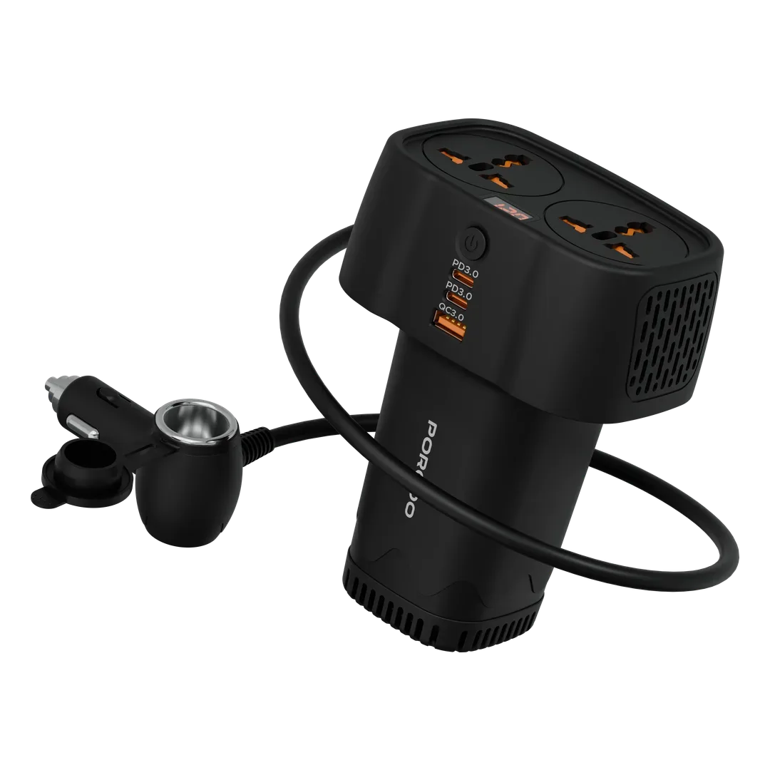 PORODO SOLVO UNIVERSAL AC POWER INVERTER MULTIPLE USB AND AC OUTLETS 300W BLACK PDCI202BK