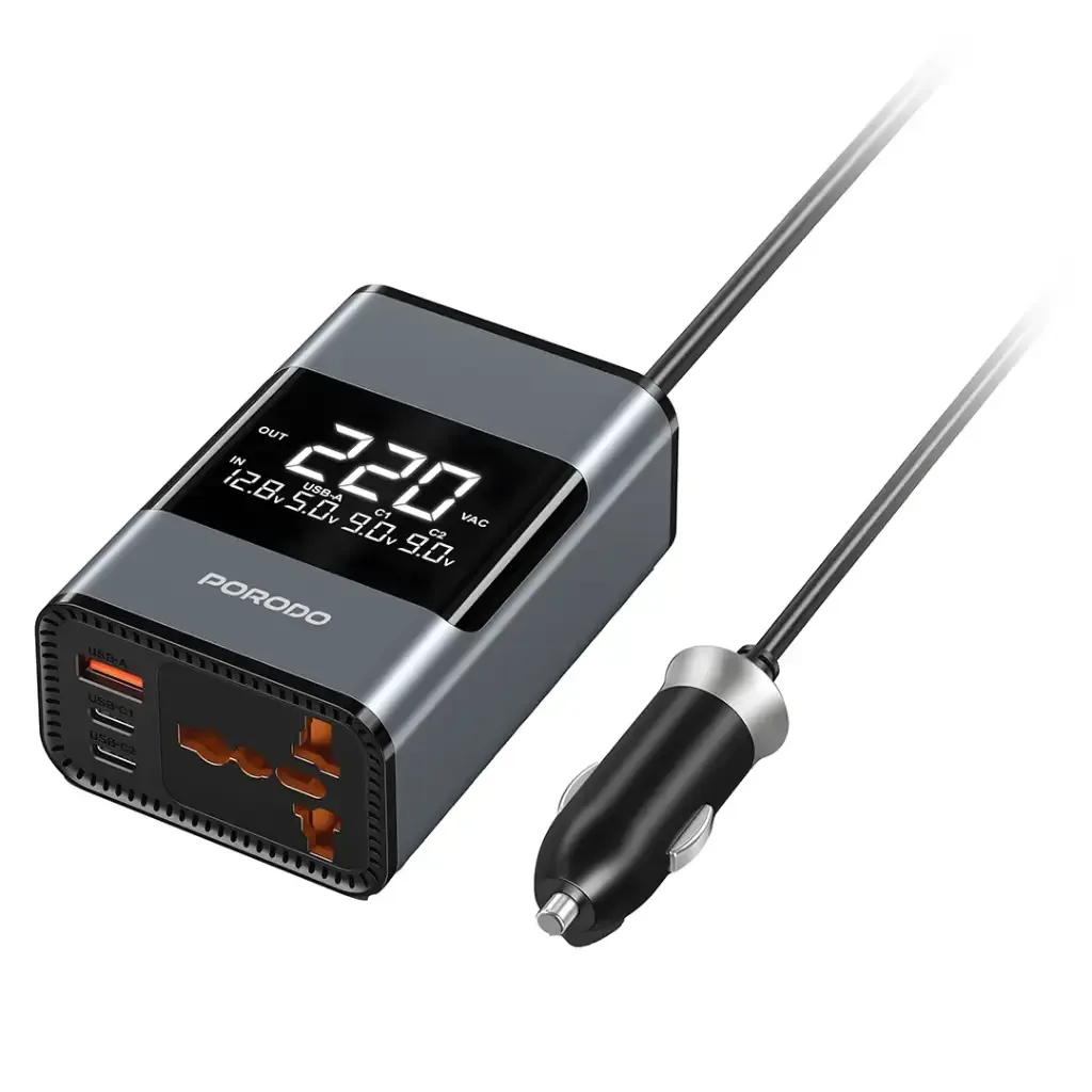 PORODO UNIVERSAL AC CAR POWER INVERTER WITH VOLTAGE MONITOR 200W PD36W GRAY PDFWCH067GY 