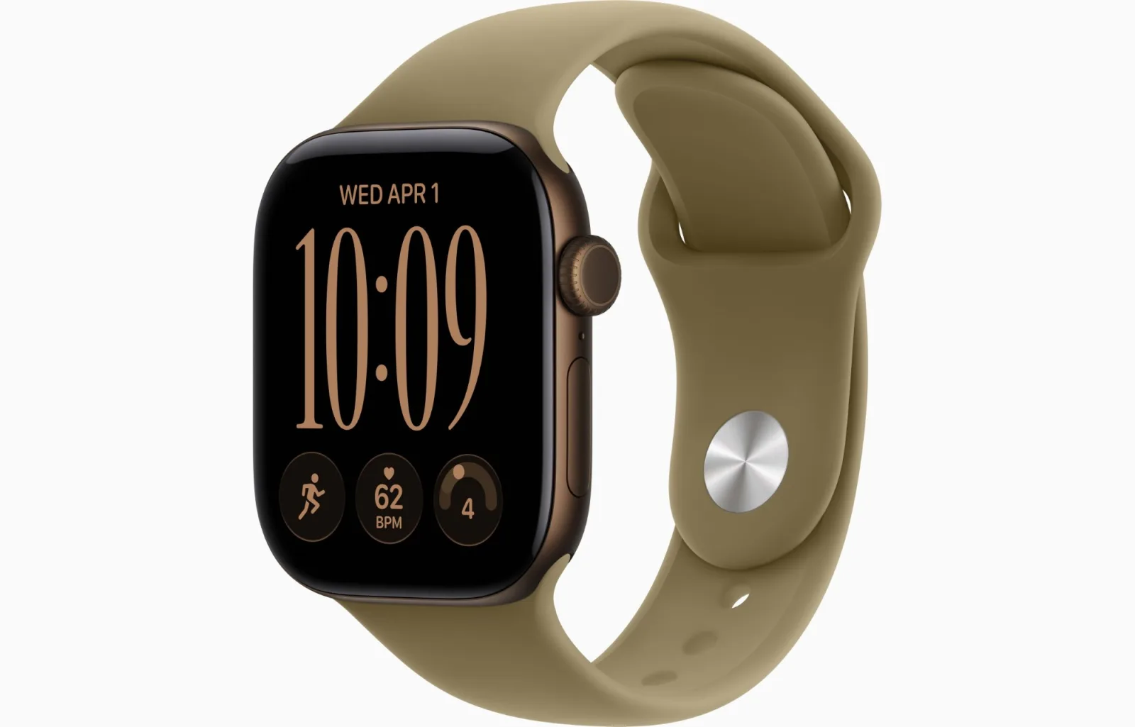 APPLE WATCH SERIES 12 46MM GPS DARK BRONZE ALUMINUM CASE WITH OLIVE SPORT BAND M-L MJEU4AFA