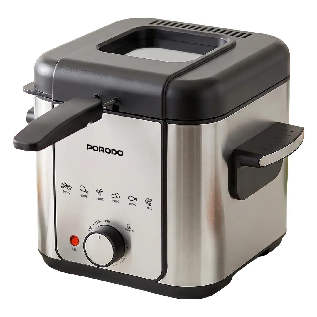 PORODO LIFESTYLE CRISPO SINGLE BASKET ELECTRIC DEEP FRYER 1.5L SILVER-BLACK PDLFSTMX15SLBK 