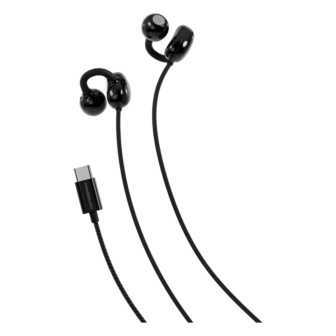 POWEROLOGY VORO EARHOOK USB C WIRED EARPHONES BLACK PWCWES12BK