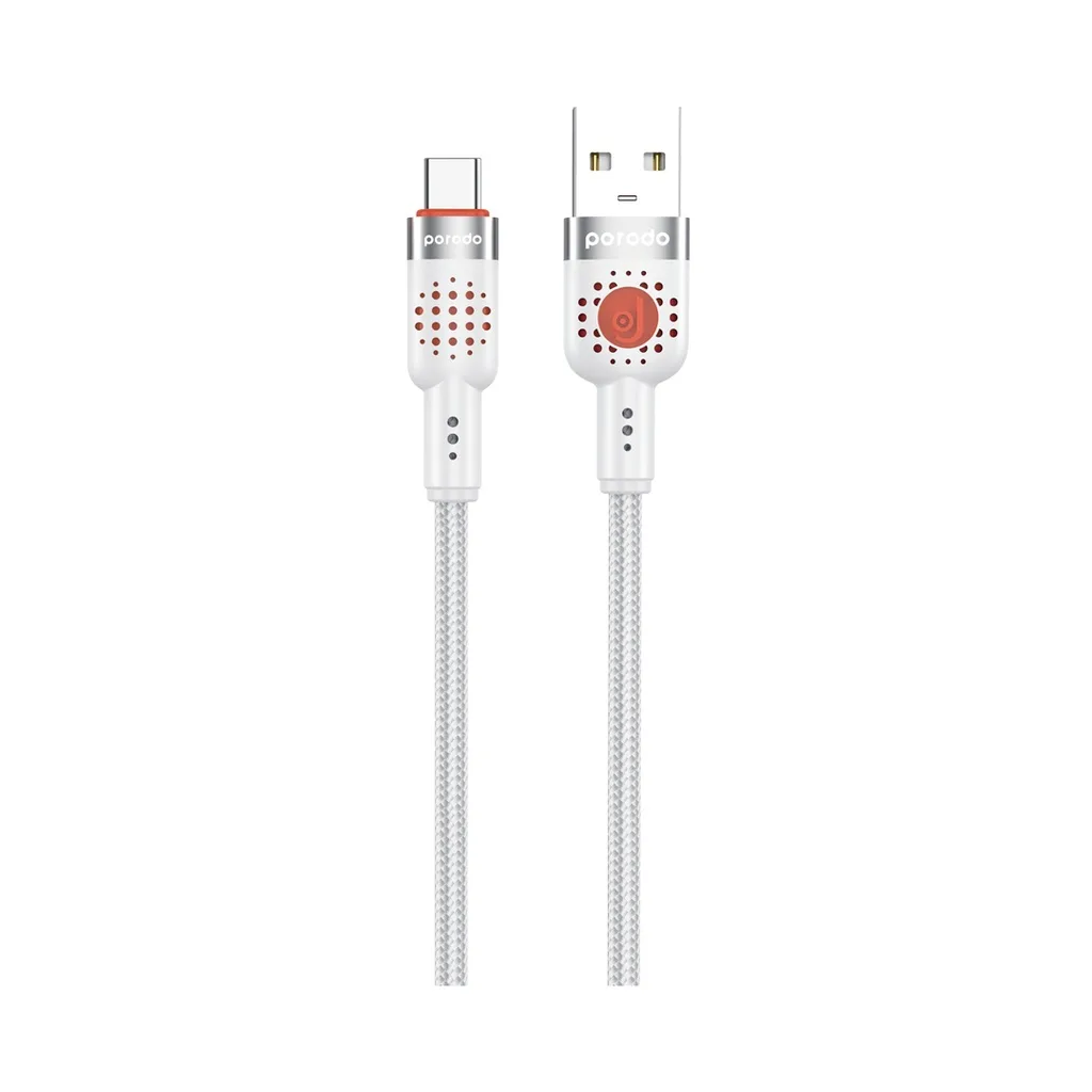 PORODO BRAIDED CABLE USB A TO TYPE C WHITE PDCBL0012WH