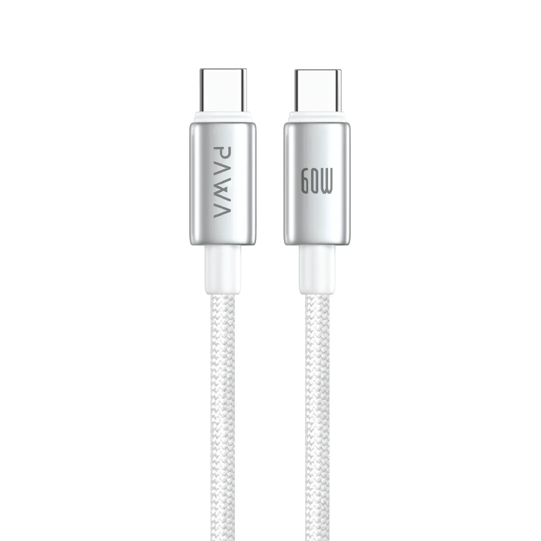 PAWA AMPLINK ALUMINUM BRAIDED USB C TO USB C 60W 1M CABLE WHITE PW-CBLCC115-WH
