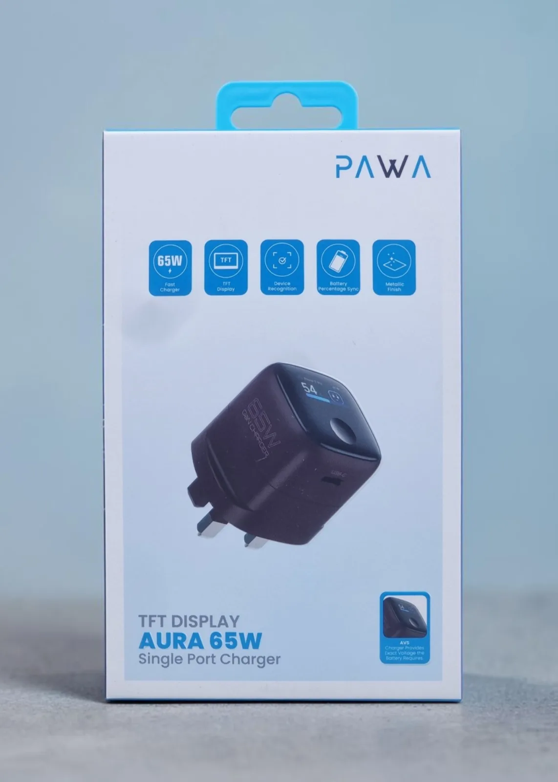 PAWA AURA 65W SINGLE PORT TFT DISPLAY GAN CHARGER RED PW-ARTFT65W-RD