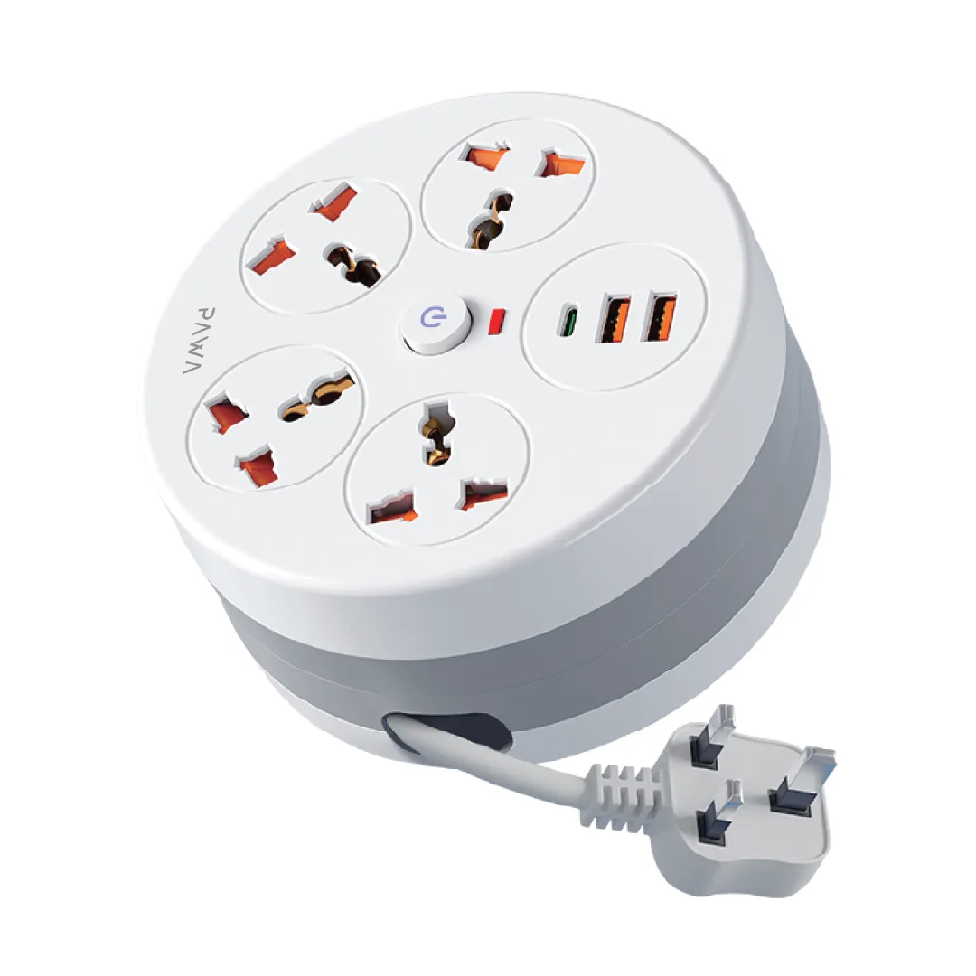 PAWA RETRACABLE POWER STRIP WITH 4 AC OUTLETS WHITE PW-PSRT344P-WH