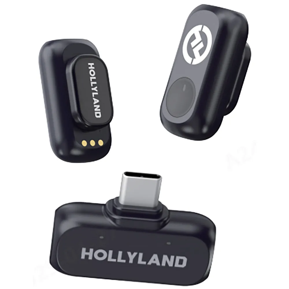 HOLLYLAND LARK A1 MINI DUO WIRELESS LAVALIER MICROPHONE SYSTEM WITH USB-C RX SPACE GREY