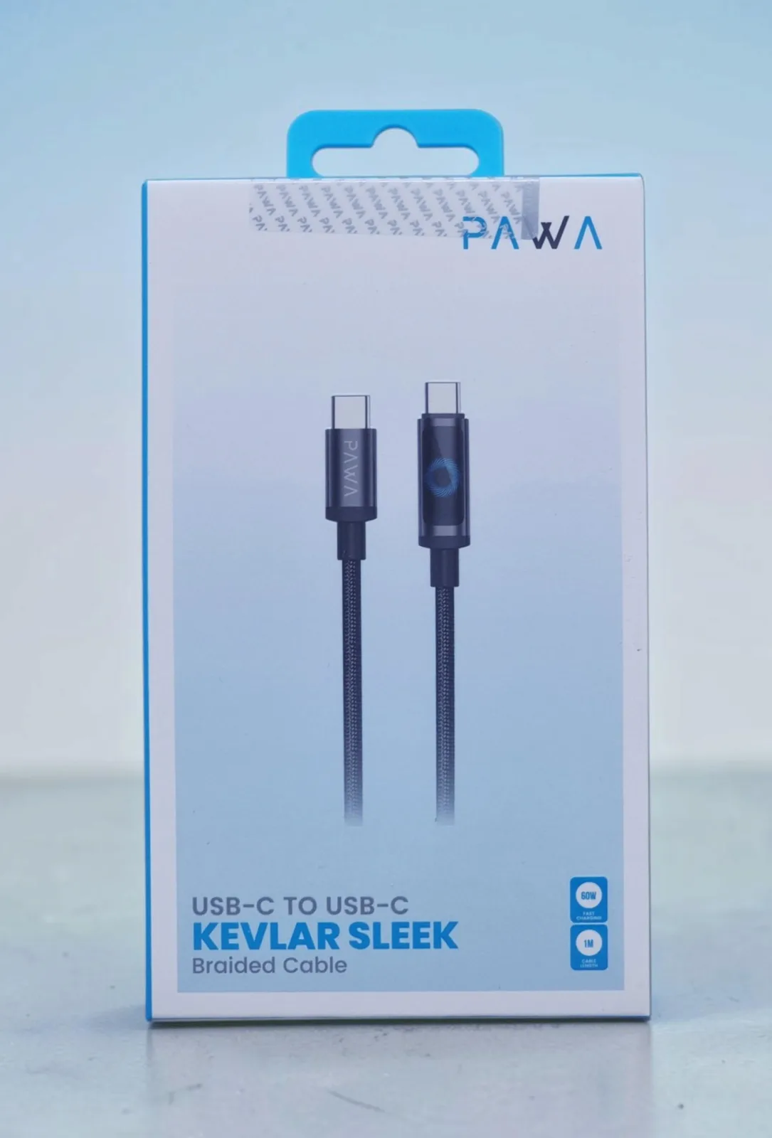 PAWA KEVLAR SLEEK USB C TO USB C BRAIDED CABLE 60W 1M BLACK PW-CBLCC113-BK