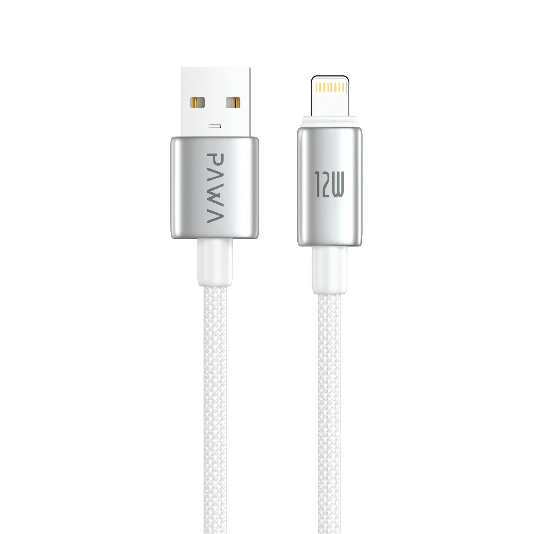 PAWA AMPLINK ALUMINUM BRAIDED USB A TO LIGHTNING 12W 1M CABLE WHITE PW-CBLAL115-WH