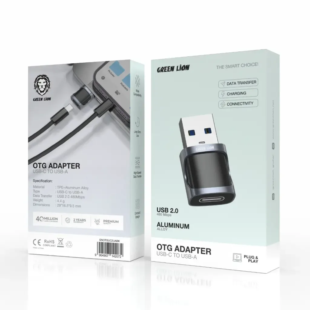 GREEN LION OTG ADAPTER USB-C TO USB-A USB 2.0 BLACK GNOTGUC2UABK