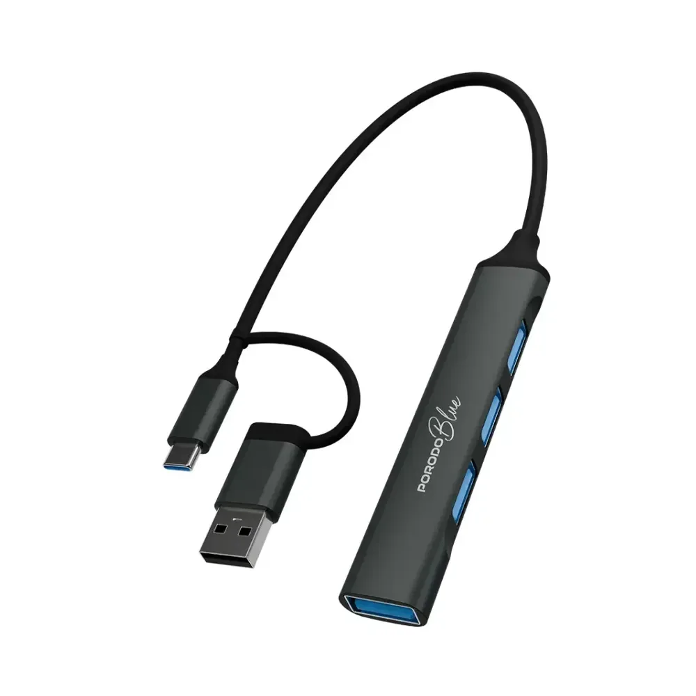 PORODO BLUE 4 IN 1 MULTI PORT USB HUB GRAY PBHB0019GY