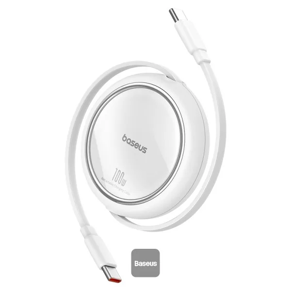 BASEUS FREE 2 DRAW MINI RETRACTABLE CHARGING CABLE TYPE C TO TYPE C 100W 1M WHITE P1036500211